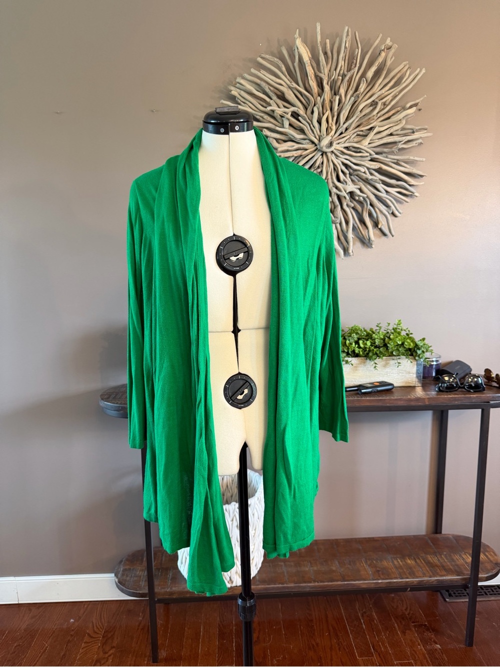 Anne Klein Lightweight 3/4 Sleeve Kelly Green Open Cardigan
